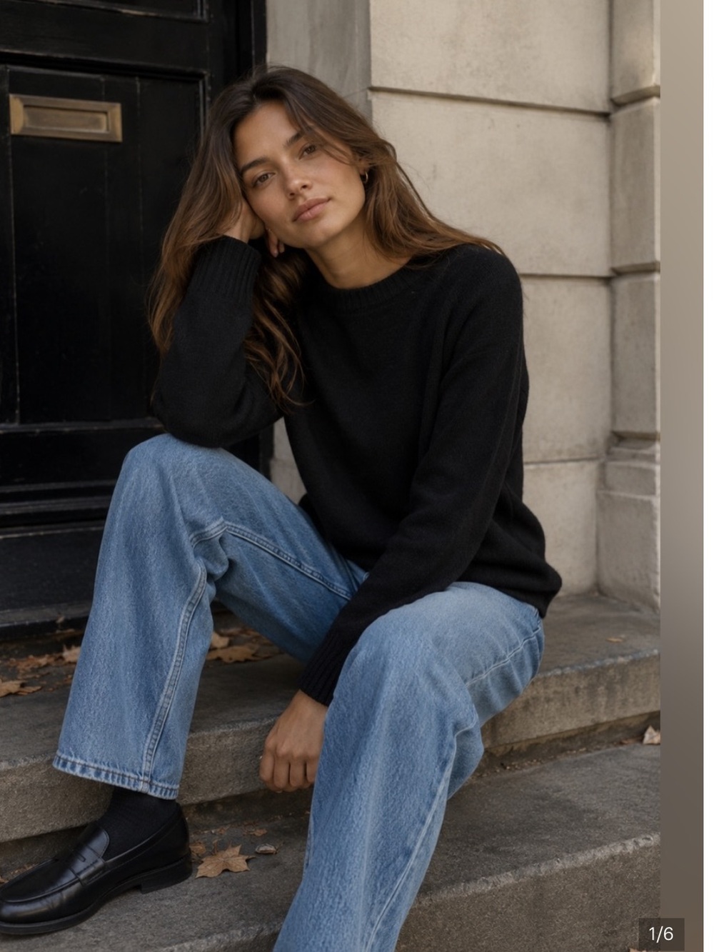 Hatch maternity merino wool black knit crewneck sweater